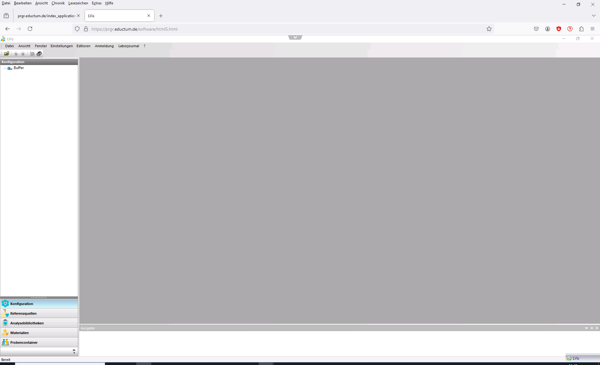 Startbildschirm des Gamma-Spektrometrie-Messprogramms LVis