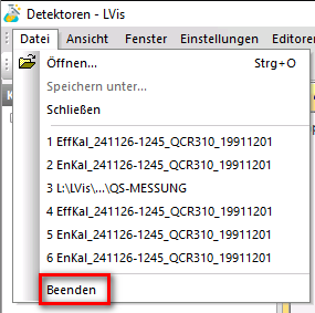 Beenden des Gamma-Spektrometrie-Programms LVis